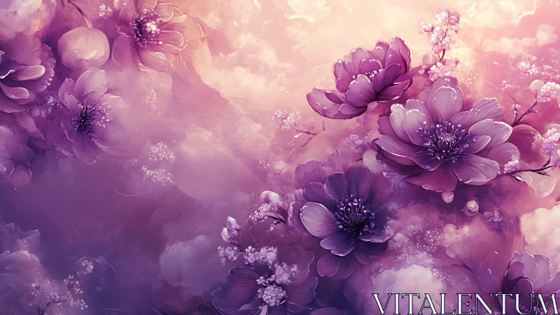 Ethereal Floral Abstraction: Purple Peonies in Luminous Bloom.