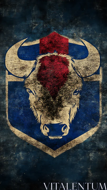 Distressed buffalo head emblem on grunge shield background