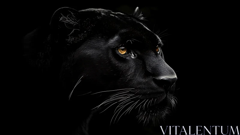 Black Panther Portrait: High-Contrast Felid Study with Amber Eyes.