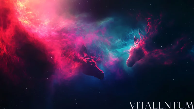 Nebular horse silhouettes form within contrasting cosmic clouds