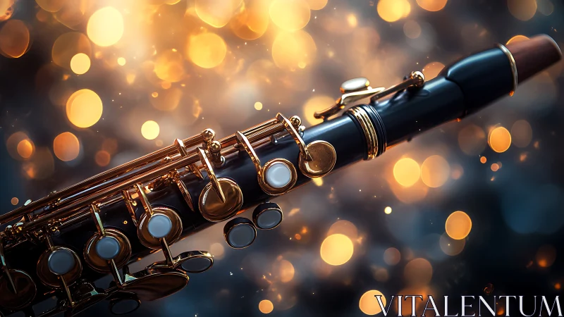 Clarinet keys glowing in a dreamy swirl of golden light.