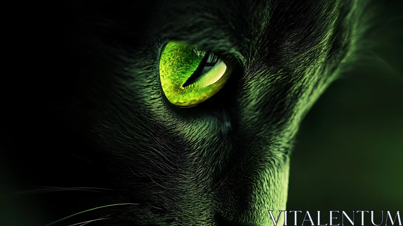 Close profile view of green cat eye in deep shadow.