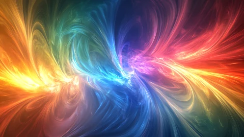 Multicolored radial light patterns in abstract digital field.