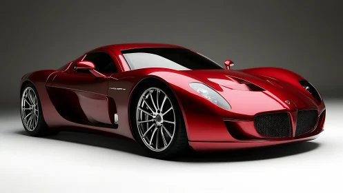 Shiny red sports car on studio background in side view.