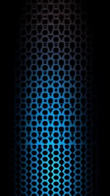 Perforated metallic surface with blue gradient backlighting.