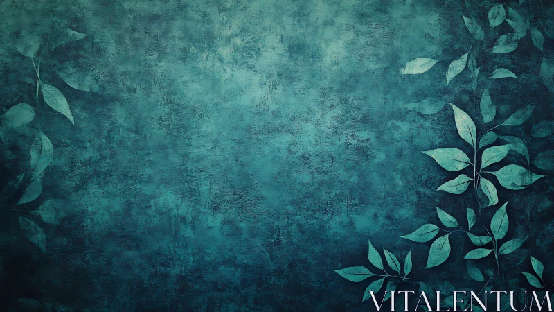 Textured teal foliage border with atmospheric grunge background.