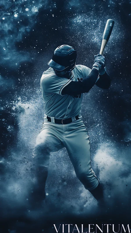 Kinetic baseball slugger in nebular dust impact field visualization.