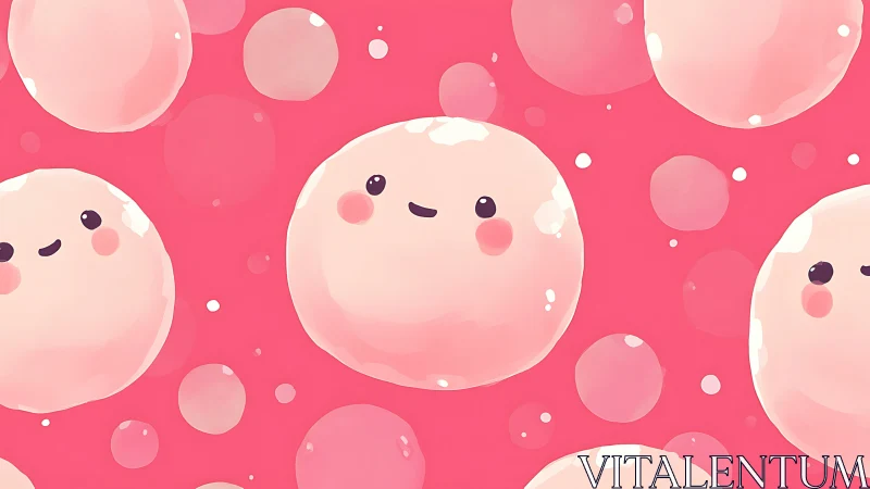 Pink circular characters form a repeating pattern on red ground