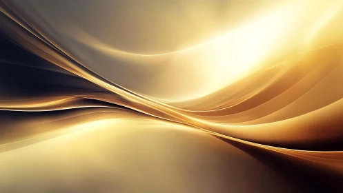 Golden Abstract Light Waves with Smooth Flowing Curves.