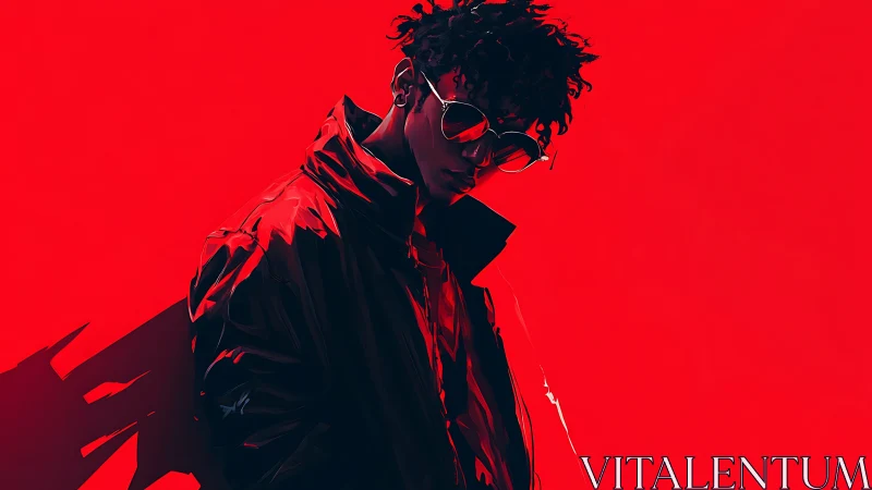 Stylish figure in red neon glow exudes urban attitude.