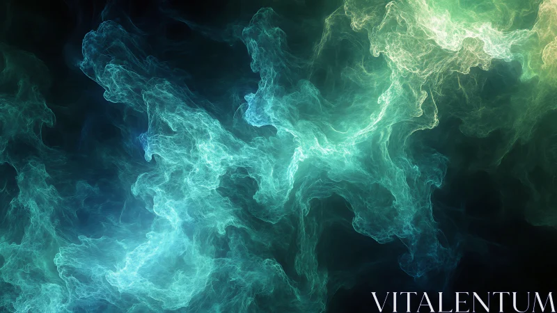 Diffuse turquoise and green luminous wisps form swirling plumes