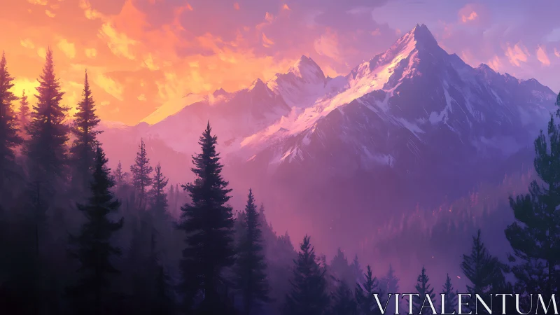 Twilight-drenched peaks trade secrets with the glowing forest