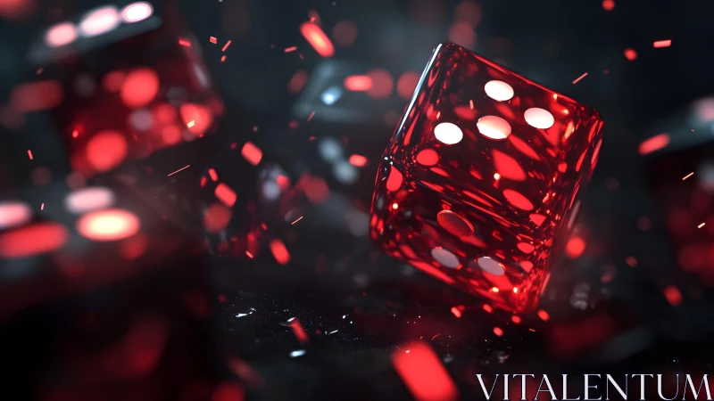 Shimmering Red Dice in Motion, Dramatic Digital Art Style.