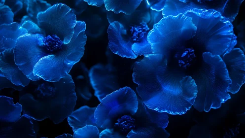 Luminescent Blue Coral Polyps with Bioluminescent Edge Lighting.