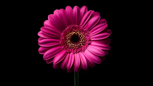 Pink gerbera daisy in sharp focus on black background.