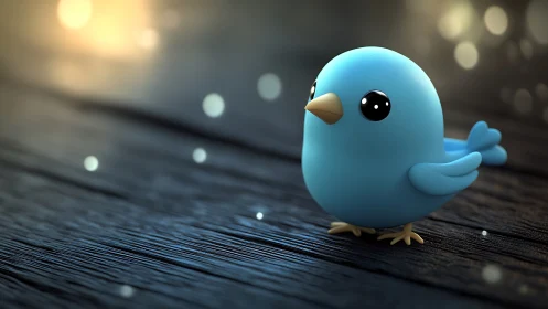 Blue Stylized Bird Figure on Textured Surface