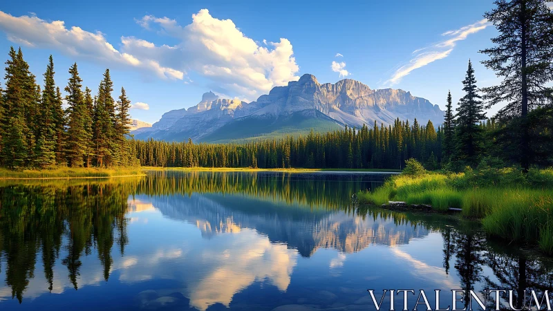 High dynamic range alpine lake reflection with conifer forest symmetry