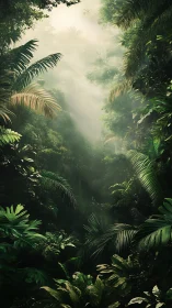 Misty Jungle Canopy Bathed in Golden Atmospheric Light