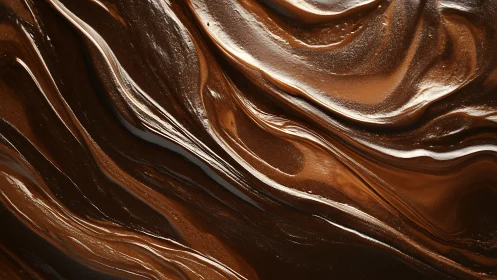 Viscous chocolate swirl macro shows layered laminar flow surface