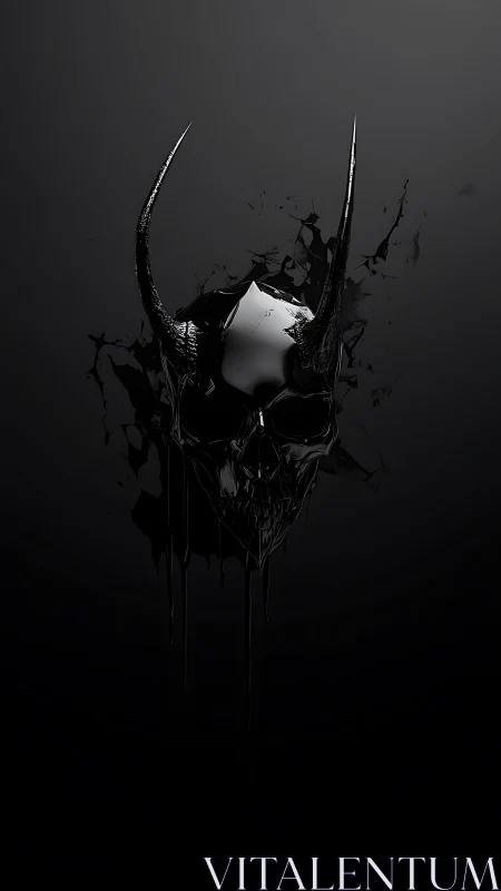 Specular horned skull in liquidic shadow dispersion field.