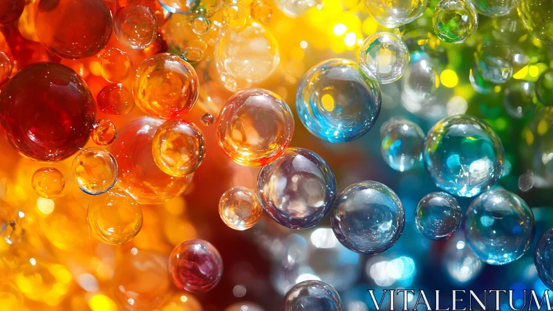 Translucent rainbow bubbles drift through saturated color field