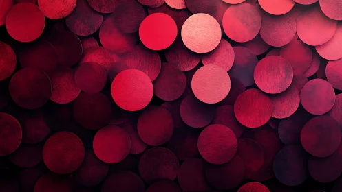Overlapping Red Circles Abstract Art with Textured Surfaces.