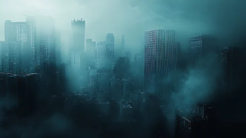 Fog-drowned towers hum quietly above a sleeping megacity