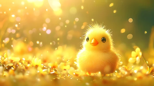 Backlit fluffy chick rendered in luminous digital painting