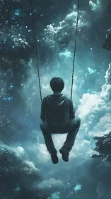 Stargazer on a Sky Swing Between Clouds and Quiet Dreams.