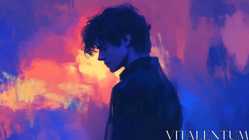 Soft silhouette in neon twilight clouds of color and quiet.