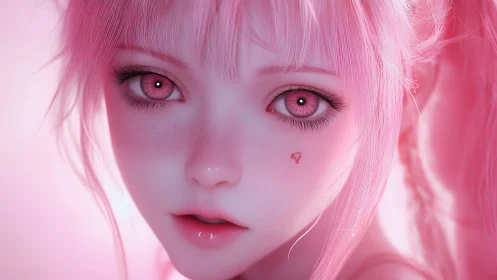 Cotton-candy gaze of a luminous pink dream girl portrait.