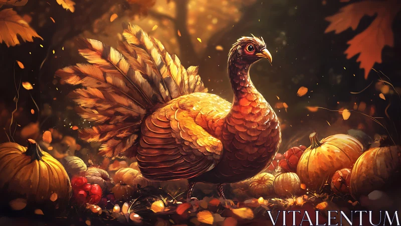 Autumnal turkey study with luminous feather tessellation.