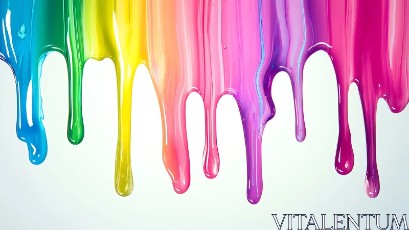 Joyful rainbow drips spilling into a soft white day.