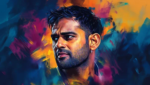 Vivid male portrait against bold abstract color field.