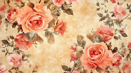 Sun-drenched vintage roses drifting across faded parchment.