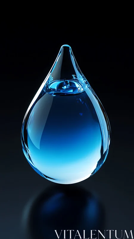 Crystal water droplet rendered as luminous 3D sculpture.