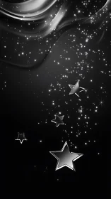 Gleaming silver stars drifting softly through night sky.