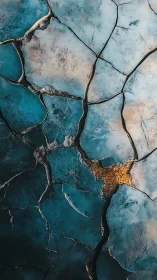 Cracked teal paint surface reveals warm rusted underlayer