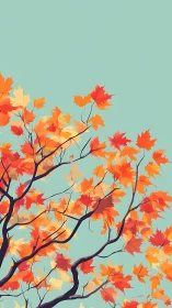 Autumn maple branches cut sharp silhouette against teal sky