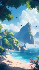 Coastal Mountain Landscape with Turquoise Waters.