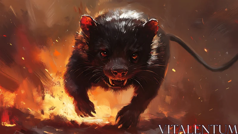 Dynamic digital painting of charging feral creature in flames.