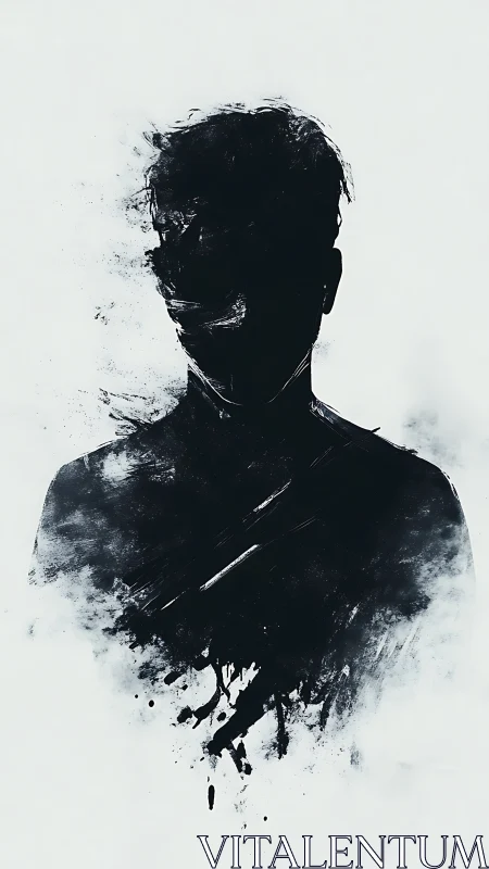 Abstract monochrome ink silhouette with dissolving edges