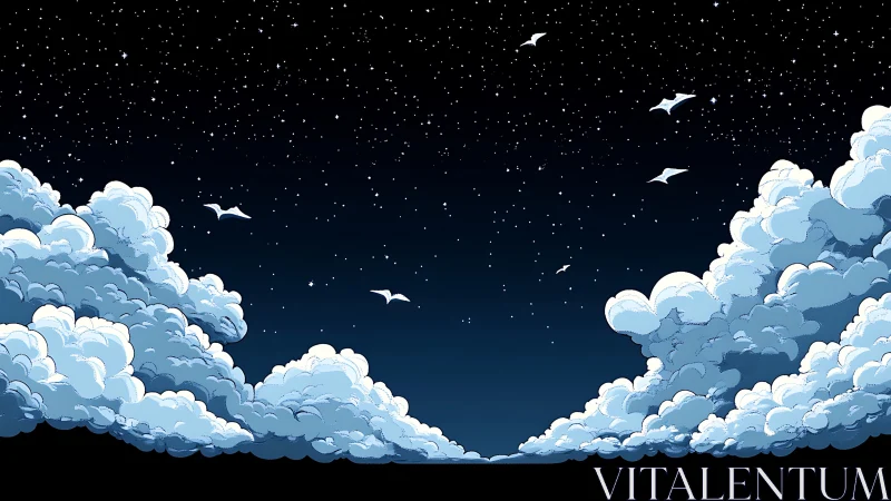Starlit cloud canyons quietly cradle drifting night birds
