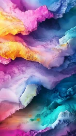 Dreamy rainbow cliffs swirling through a soft, painted sky.