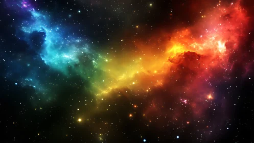 Multicolored nebula cloud with scattered stellar field.