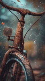 Oxidized Bicycle in Rain with Bokeh Particles