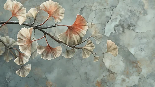 Ginkgo leaves drifting softly across a weathered wall.