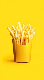 Golden french fries glow against a vibrant yellow backdrop