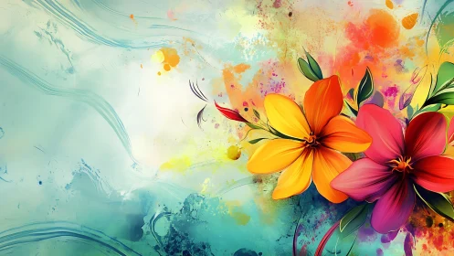 Vibrant Flowers Burst with Joyful Watercolor Energy