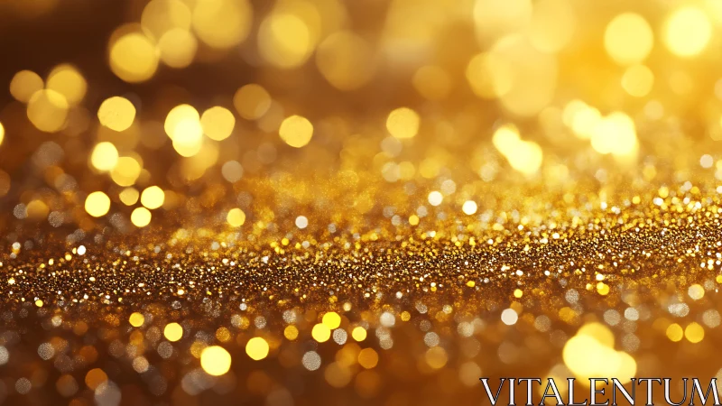 Shimmering Gold Glitter Background with Soft Bokeh Lights Effect.